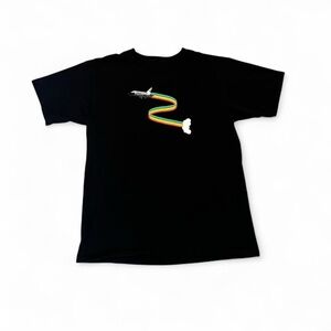 A.Lab Black T-Shirt with Airplane and Rainbow Design
